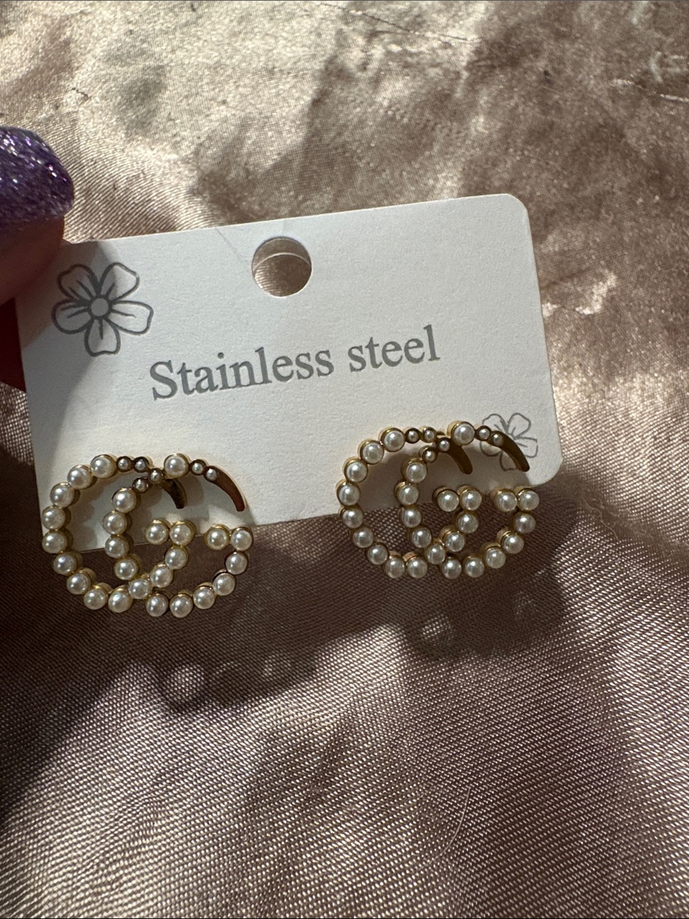 Pearl-Embellished Double G Gold Earrings